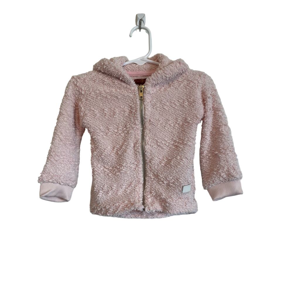 7 For All Mankind pink hooded jacket sparkle zipper knit cozy pastel Size 12 mo